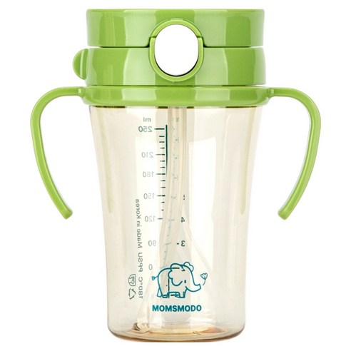 맘스모도 유아용 세척편한 이지 PPSU 원터치 빨대컵 250ml, 1개, 코끼리/그린