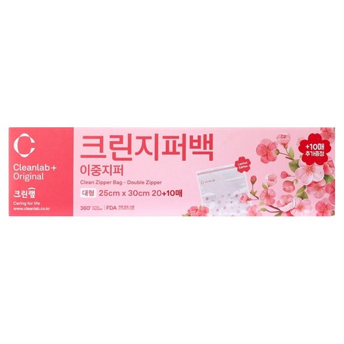 크린랲 벚꽃에디션 이중 지퍼백 25 x 30 cm, 대(L), 1개, 30개입