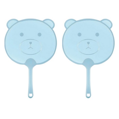 올하이 휴대용 여름 귀여운 PP 부채, 2개, 곰돌이블루