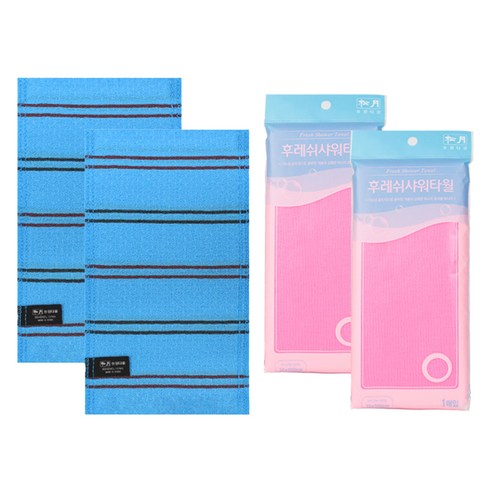 송월타월 빅다이아몬드 때밀이 60 2p + 후레쉬 샤워타월 2p 세트, 블루(때밀이), 핑크(샤워타월), 1세트