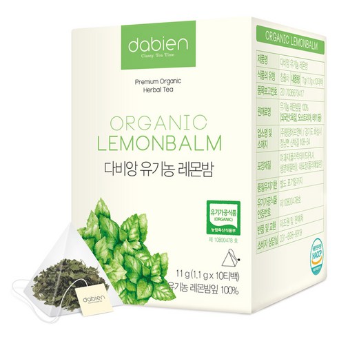 다비앙 유기농 레몬밤차 티백, 1.1g, 10개입, 1개