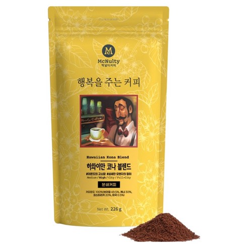 맥널티커피 하와이안 코나 블렌드 분쇄 커피 원두, 핸드드립, 226g, 1개