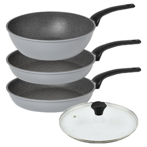 인터쿡 퀸센스 후라이팬 3종 + 유리뚜껑 세트, 그레이, 1세트, 후라이팬 24cm 2p + 궁중팬 24cm + 유리뚜껑 24cm