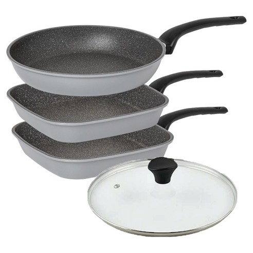 인터쿡 퀸센스 후라이팬 3종 + 유리뚜껑 세트, 그레이, 1세트, 사각팬 27cm 2p + 후라이팬 28cm + 유리뚜껑 28cm