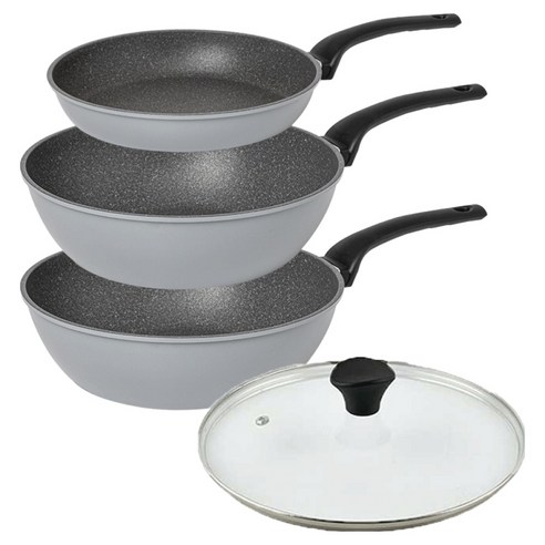 인터쿡 퀸센스 인터 후라이팬 3종 + 유리뚜껑 세트, 그레이, 1세트, 후라이팬 24cm + 궁중팬 28cm 2p + 유리뚜껑 28cm