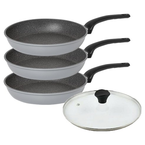 인터쿡 퀸센스 후라이팬 3종 + 유리뚜껑 세트, 그레이, 1세트, 후라이팬 28cm 3p + 유리뚜껑 28cm