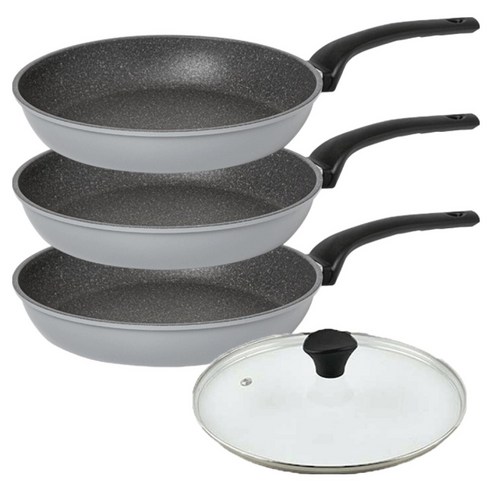 인터쿡 퀸센스 인터 후라이팬 3종 + 유리뚜껑 세트, 그레이, 1세트, 후라이팬 24cm 3p + 유리뚜껑 24cm