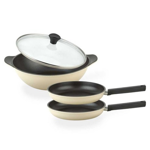 퀸센스 샌드 후라이팬 3종 + 유리뚜껑 세트, 베이지, 1세트, 후라이팬 24cm + 후라이팬 24cm + 파티웍 28cm + 유리뚜껑 28cm