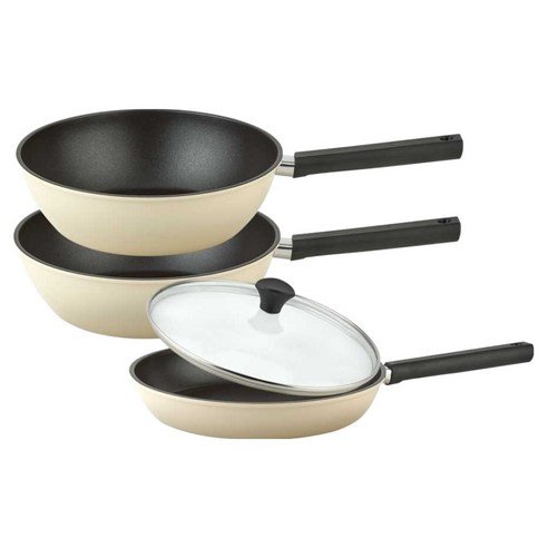 퀸센스 샌드 후라이팬 3종 + 유리뚜껑 세트, 베이지, 1세트, 후라이팬 28cm + 궁중팬 28cm + 궁중팬 28cm + 유리뚜껑 28cm