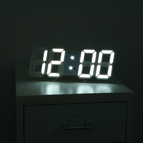 연하 LED 무소음 디지털 벽시계 탁상시계, 화이트