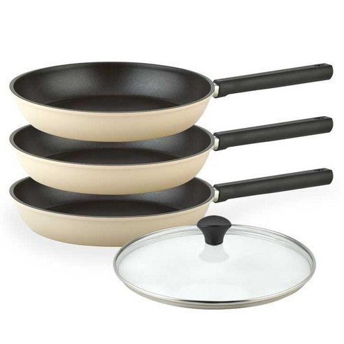퀸센스 샌드 후라이팬 3종 + 유리뚜껑 세트, 베이지, 1세트, 후라이팬 28cm + 후라이팬 28cm + 후라이팬 28cm + 유리뚜껑 28cm