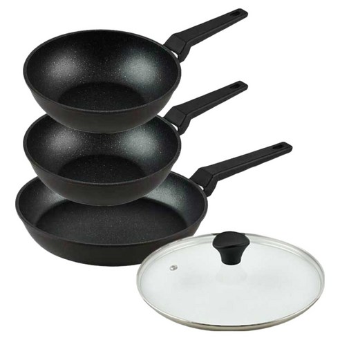 퀸센스 디너 후라이팬 + 유리뚜껑 세트 4개, 다크브라운, 1세트, 28cm 후라이팬 + 24cm 궁중팬 + 24cm 궁중팬 + 28cm 유리뚜껑