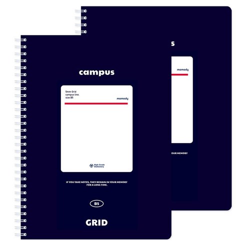 모모디 심플 디자인 비비드 컬러 마제틱 스프링 그리드 노트 80p, 네이비, 2개