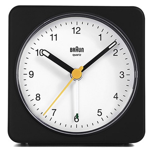 BRAUN 클래식 아날로그 크레센도 알람 무소음 사각 탁상시계, 블랙 + 화이트