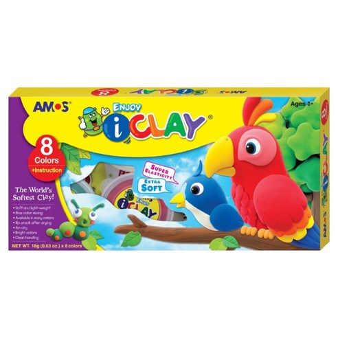 아이클레이 아모스 8색 동물 친구 만들기 유아용 클레이 18p, 혼합색상, 144g, 1개