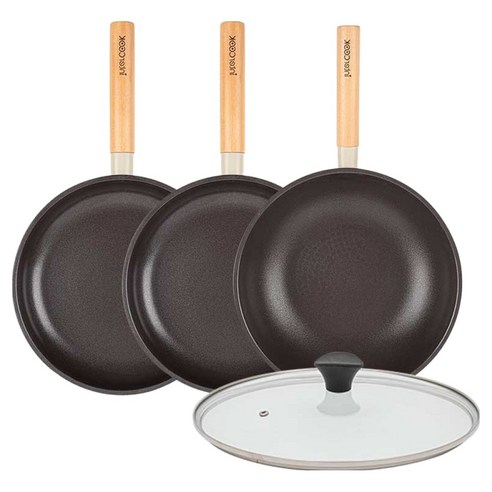 인터쿡 인덕션 포레스트 후라이팬 4종 세트, 베이지, 1세트, 후라이팬 24cm + 후라이팬 24cm + 궁중팬 28cm + 유리뚜껑