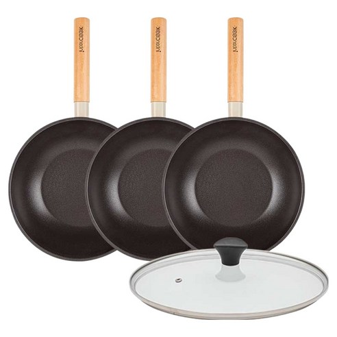 인터쿡 인덕션 포레스트 후라이팬 4종 세트, 베이지, 1세트, 궁중팬 24cm + 궁중팬 24cm + 궁중팬 24cm + 유리뚜껑