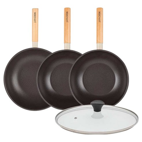 인터쿡 인덕션 포레스트 후라이팬 4종 세트, 베이지, 1세트, 궁중팬 28cm + 궁중팬 24cm + 궁중팬 24cm + 유리뚜껑