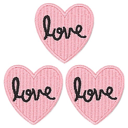 동대문단추왕 열접착식 미니 자수 Love하트 와펜 패치, 핑크, 3개
