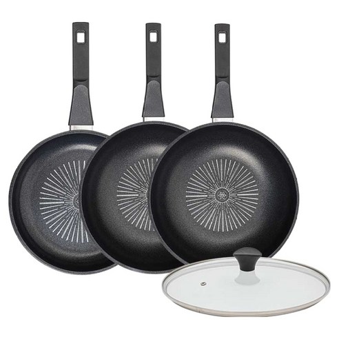 인터쿡 클래식 후라이팬 세트 4개, 블랙, 1세트, 후라이팬 24cm + 궁중팬 28cm + 궁중팬 28cm + 유리뚜껑
