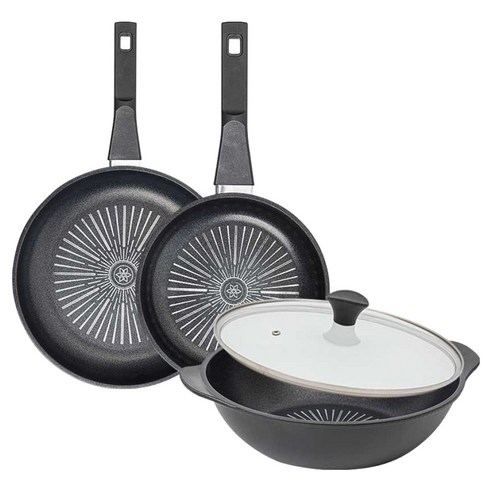 인터쿡 클래식 후라이팬 세트 4개, 블랙, 1세트, 28cm 후라이팬 + 20cm 후라이팬 + 28cm 파티웍 + 유리뚜껑