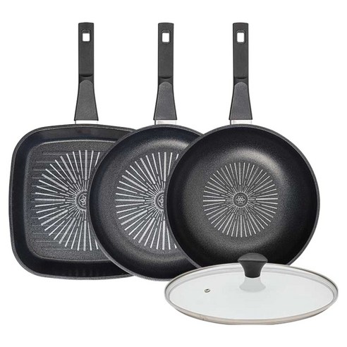 인터쿡 클래식 후라이팬 세트 4개, 블랙, 1세트, 사각팬 27cm + 후라이팬 28cm + 궁중팬 28cm + 유리뚜껑