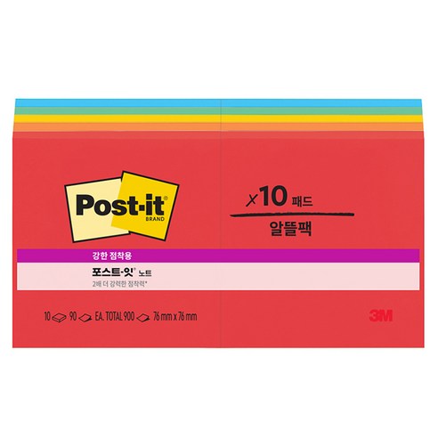 포스트잇 강한점착용 노트 플레이풀 프라이머리즈 654-5SSAN, 혼합색상, 10개, 90개입