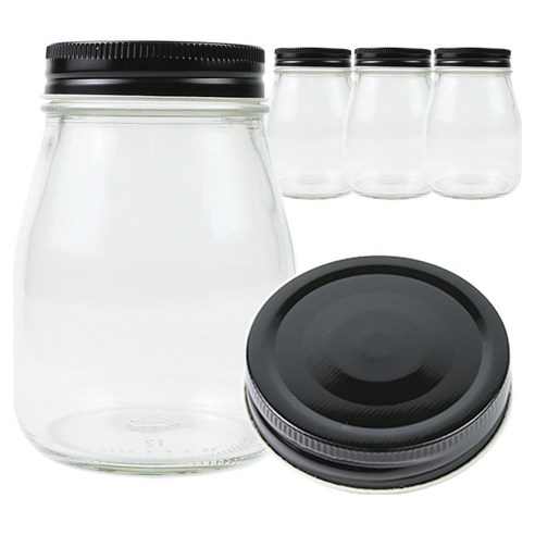 공병상회 OS 요쿠르트 유리병 350ml 4p +블랙캡 4p 세트, 1세트