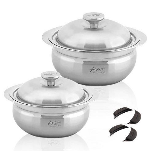 크로벨 애플팟 통5중 인덕션 스텐냄비 세트 6개, 양수냄비 18cm + 양수냄비 24cm + 실리콘핸들 4p, 1세트