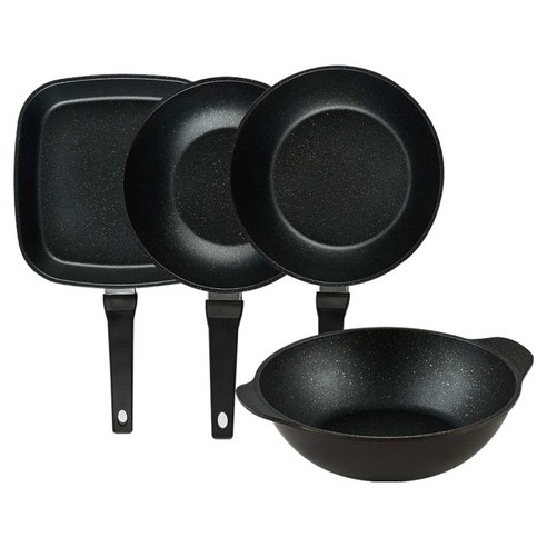퀸센스 디너 후라이팬 세트 4개, 브라운, 1세트, 사각팬 27cm + 궁중팬 24cm + 궁중팬 28cm + 파티웍 28cm