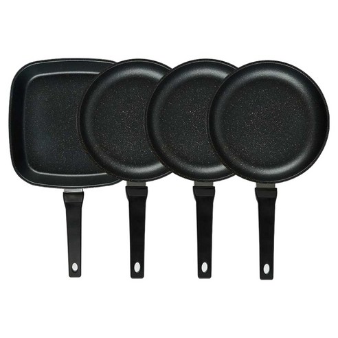 퀸센스 디너 후라이팬 세트 4개, 브라운, 1세트, 사각팬 27cm + 후라이팬 24cm 2p + 후라이팬 24cm