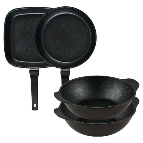 퀸센스 디너 후라이팬 세트 4개, 브라운, 1세트, 사각팬 27cm + 후라이팬 28cm + 파티웍 28cm 2p