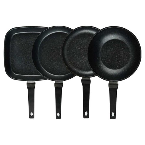 퀸센스 디너 후라이팬 세트 4개, 브라운, 1세트, 사각팬 27cm + 후라이팬 28cm + 후라이팬 24cm + 궁중팬 24cm