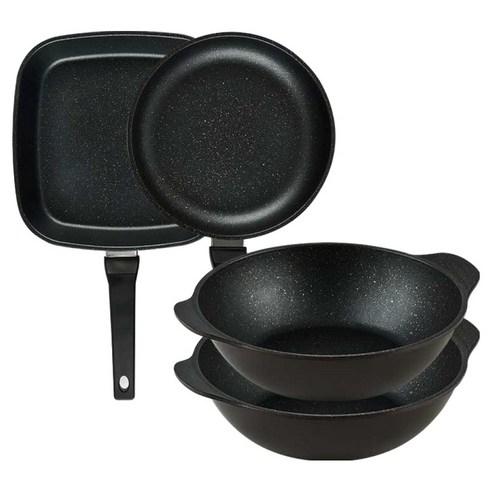 퀸센스 디너 후라이팬 세트 4개, 브라운, 1세트, 사각팬 27cm + 후라이팬 24cm + 파티웍 28cm 2p