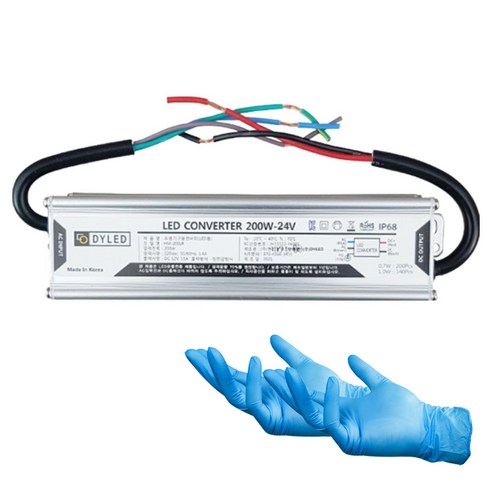 디와이엘이디 조명기구용 LED Simple 컨버터 smps 200W 24V + 니트릴장갑 2p 세트, 1세트