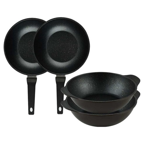 퀸센스 디너 후라이팬 4종 세트 4개, 브라운, 1세트, 궁중팬 24cm(2P) + 파티웍 28cm(2p)