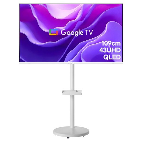 와이드뷰 4K UHD QLED 화이트에디션 스마트 TV + 클래식 삼탠바이미 이동식 TV 세트, 109cm(43인치), QWGE43UT1(TV), EKWBYME3822W(스탠드), 이동형 스탠드, 고객직접설치