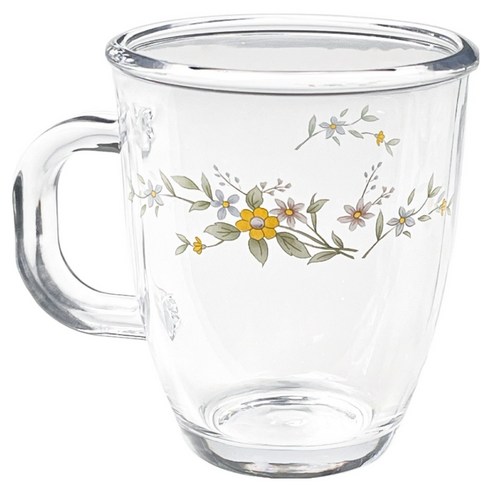 바칠레 강화유리 내열 머그컵 야생화 375ml, 혼합색상, 1개