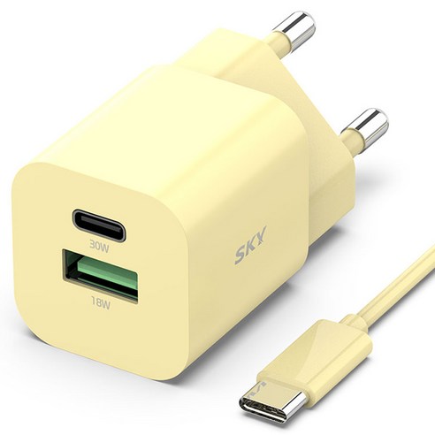 스카이 필 GaN30 큐브 30W 듀얼포트 PD PPS 고속 충전기 + CtoC 케이블 세트