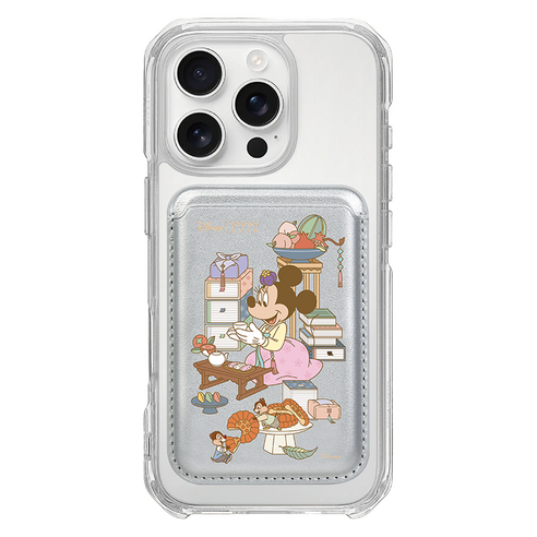 DESIGNSKIN 맥세이프 레더 포켓 디즈니 다과 미니 앤 칩앤데일, 실버, 1개