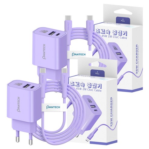 팬택 2포트 파스텔 C타입 고속충전기 25W + C타입 케이블 45W 2m 세트