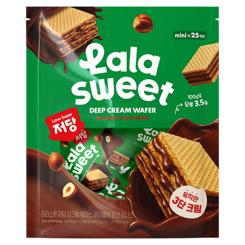라라스윗 저당 딥크림 웨하스 헤이즐넛 초코 25p, 1개, 200g