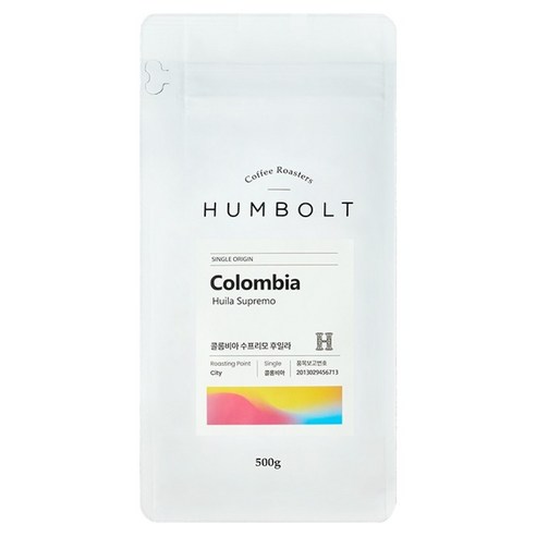 훔볼트 콜롬비아 수프리모 후일라 싱글 커피 원두, 홀빈(분쇄안함), 500g, 1개