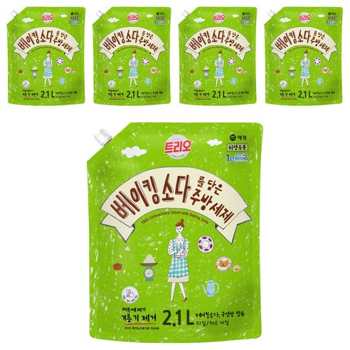 트리오 베이킹소다를 담은 주방세제, 2.1L, 5개