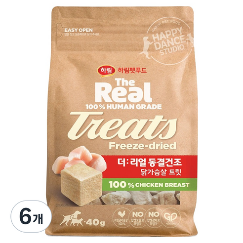 하림펫푸드더리얼 강아지 동결건조 트릿, 닭가슴살, 40g, 6개