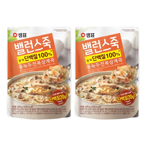 샘표 밸런스죽 통녹두 전복 삼계죽, 420g, 2개