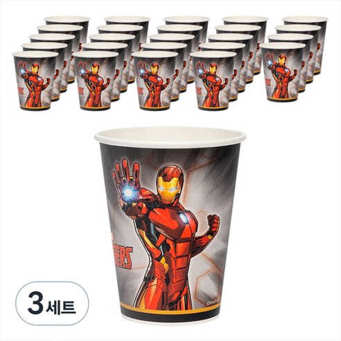 마블 어벤져스 아이언맨 오리지널 종이 파티컵 290ml, 3세트