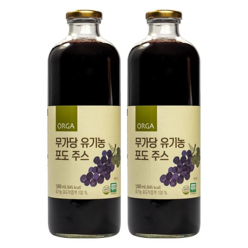올가홀푸드 무가당 유기농 포도 주스, 1L, 2개