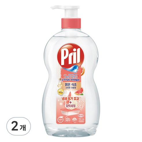 프릴 맑은식초 주방세제 산뜻한 자몽향, 700ml, 2개