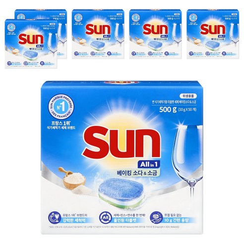 유니레버 썬 식기세척기용 타블렛 세제 베이킹소다 앤 소금 50개입, 500g, 6개